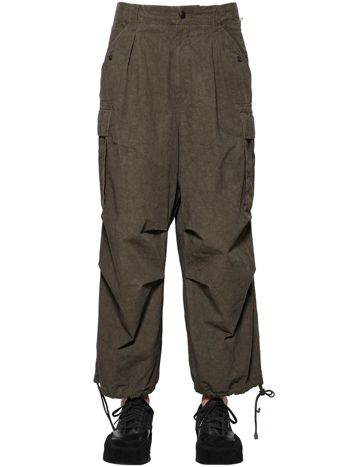 Yohji Yamamoto Weather Resistant Cotton Blend Trousers In Army Green