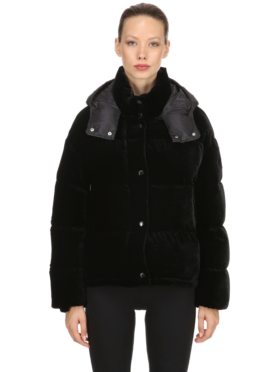 Moncler Caille Velour Down Jacket In Black