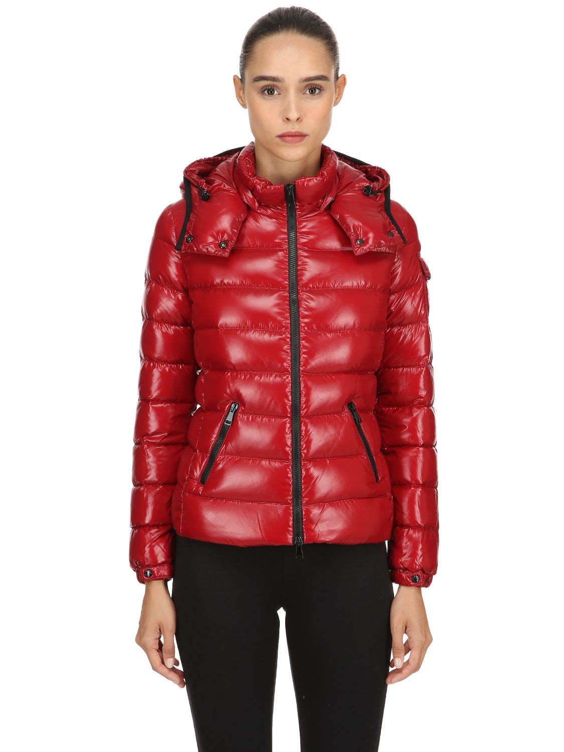 Moncler Bady Laqué Nylon Down Jacket In Red