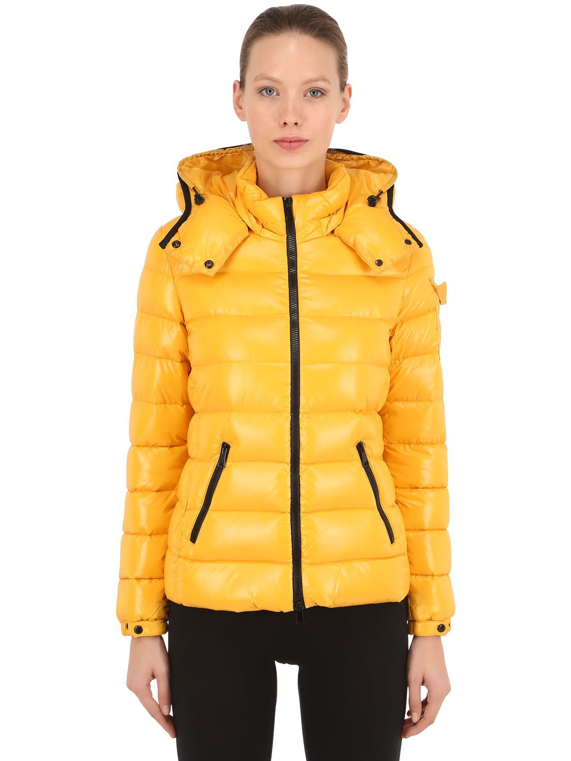 Moncler Bady Laqué Nylon Down Jacket In Yellow