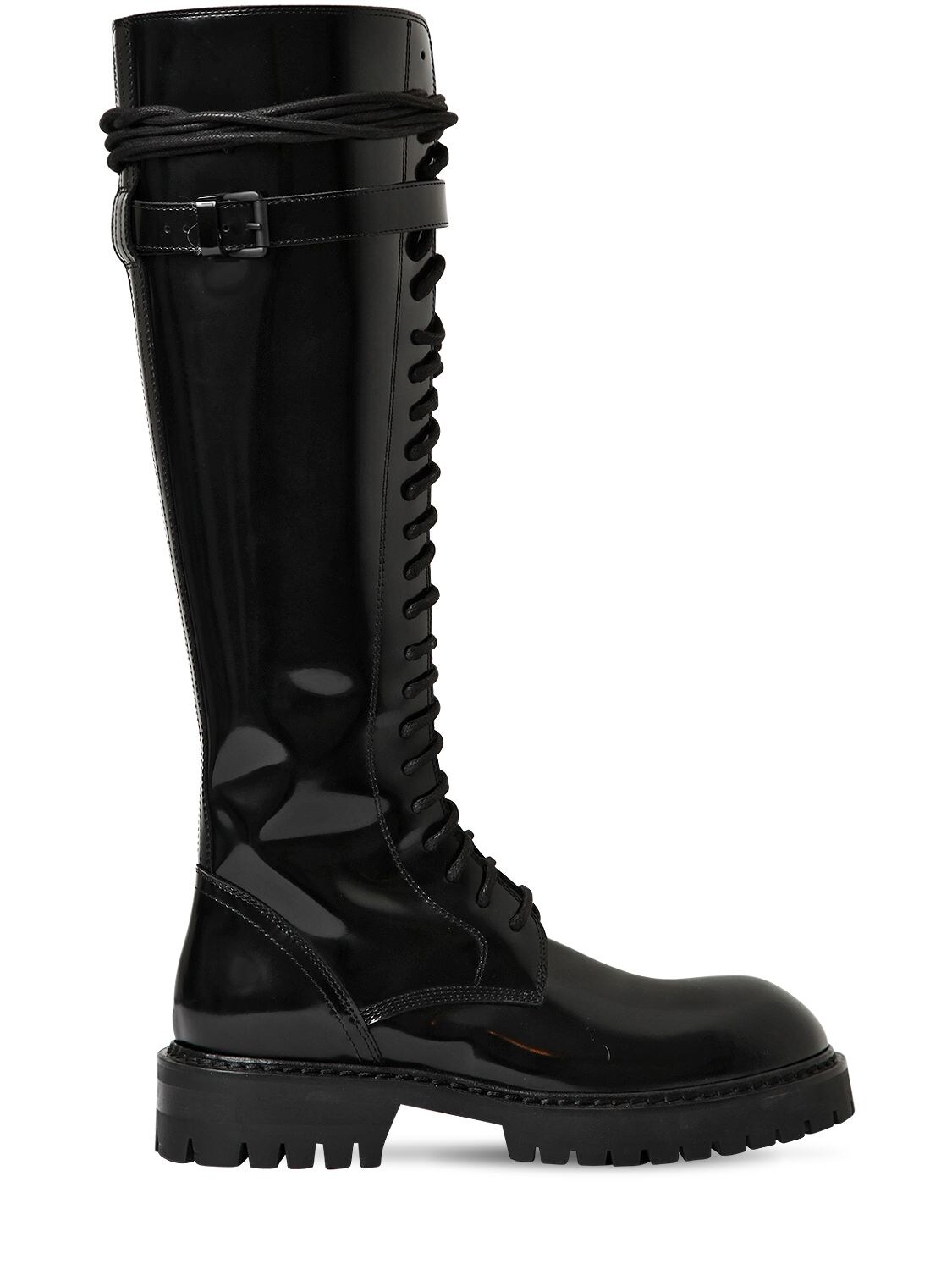 Ann Demeulemeester 30mm Polished Leather Tall Boots In Black