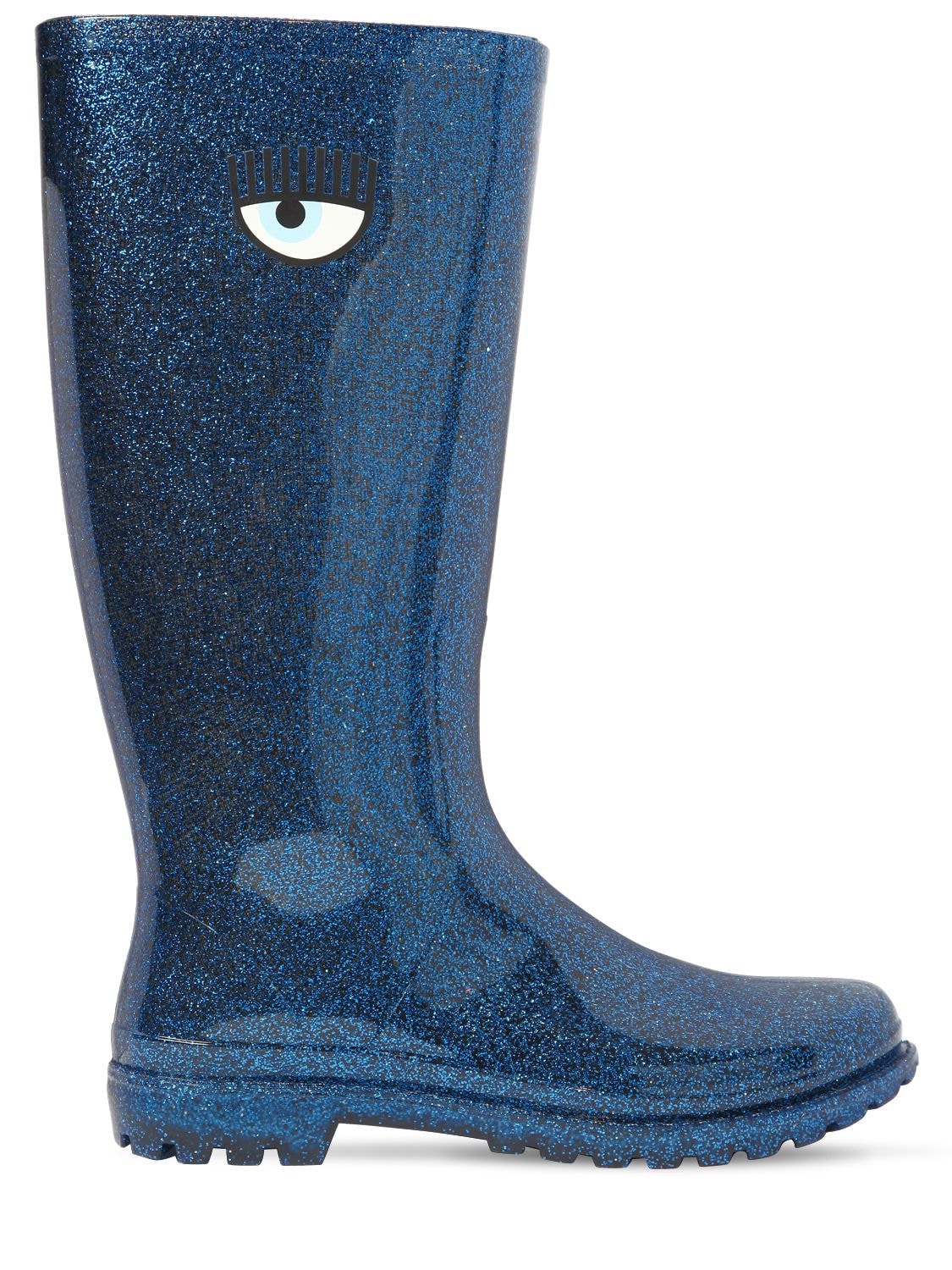 Chiara Ferragni 20mm Glittered Rubber Rain Boots In Blue
