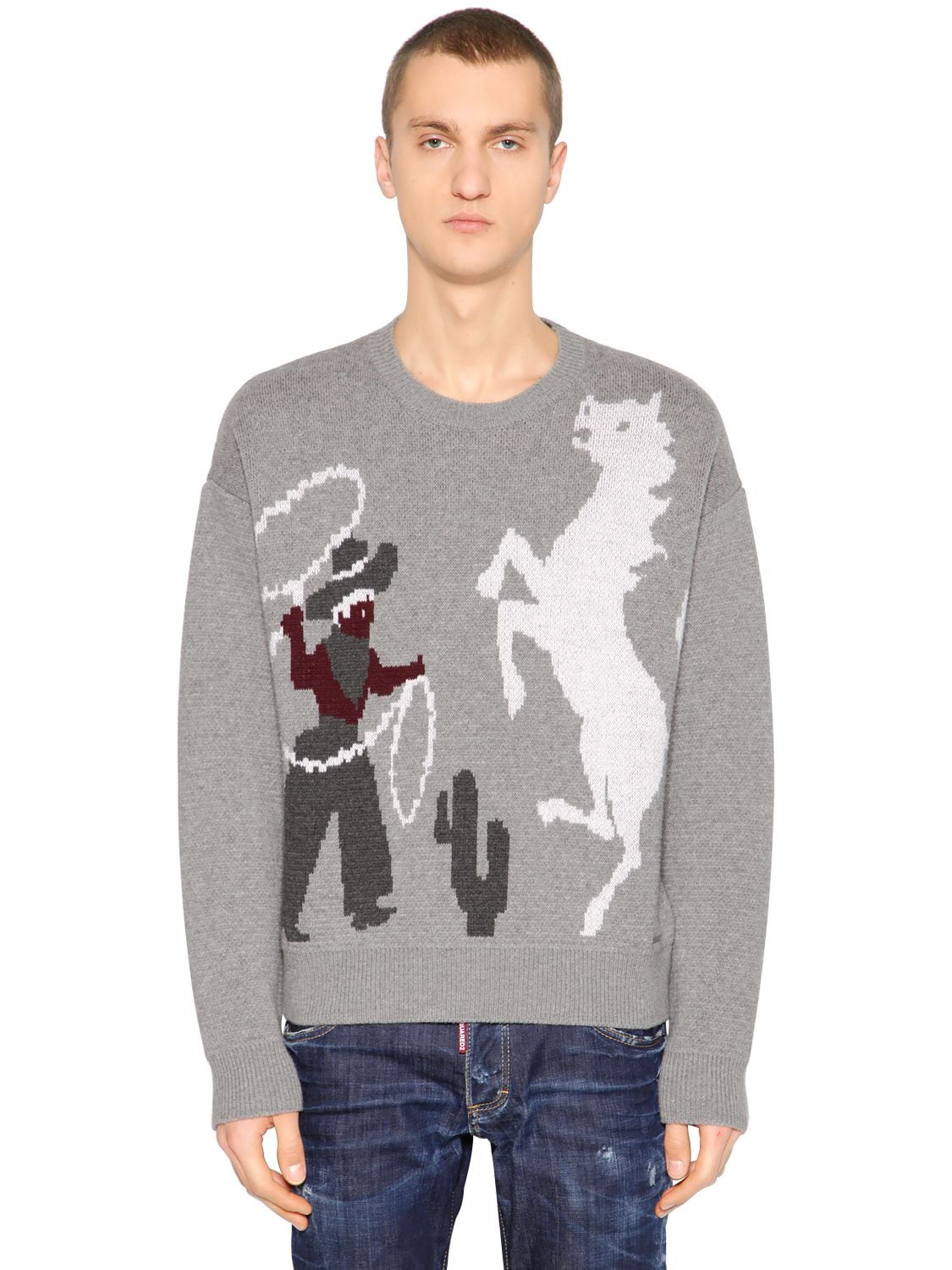 DSQUARED2 RODEO WOOL JACQUARD SWEATER,68I04Y034-OTYX0