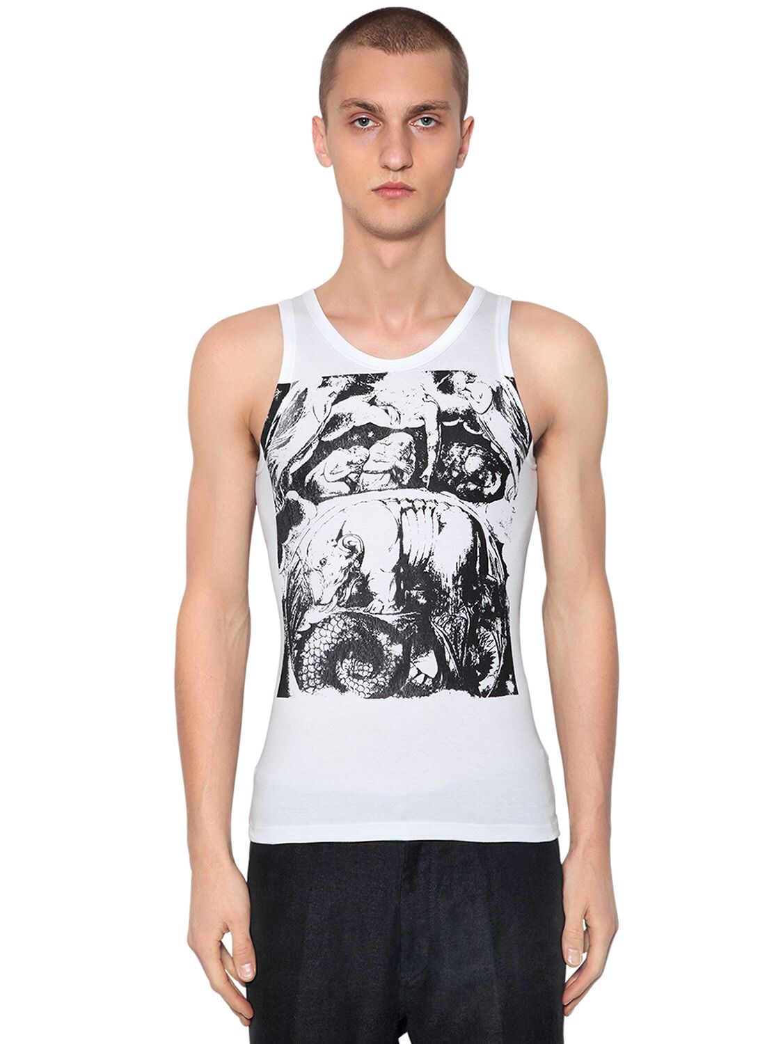 Ann Demeulemeester Printed Cotton Jersey Tank Top In White