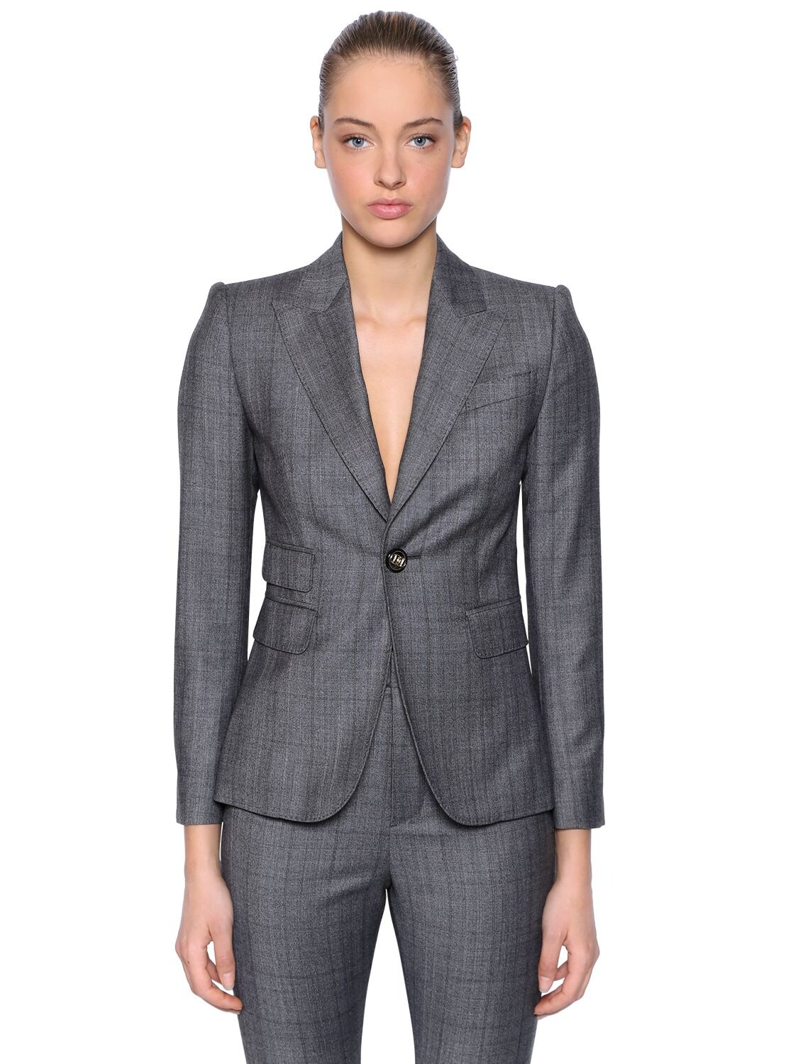 Dsquared2 Wool Prince Of Wales Suit In Grey