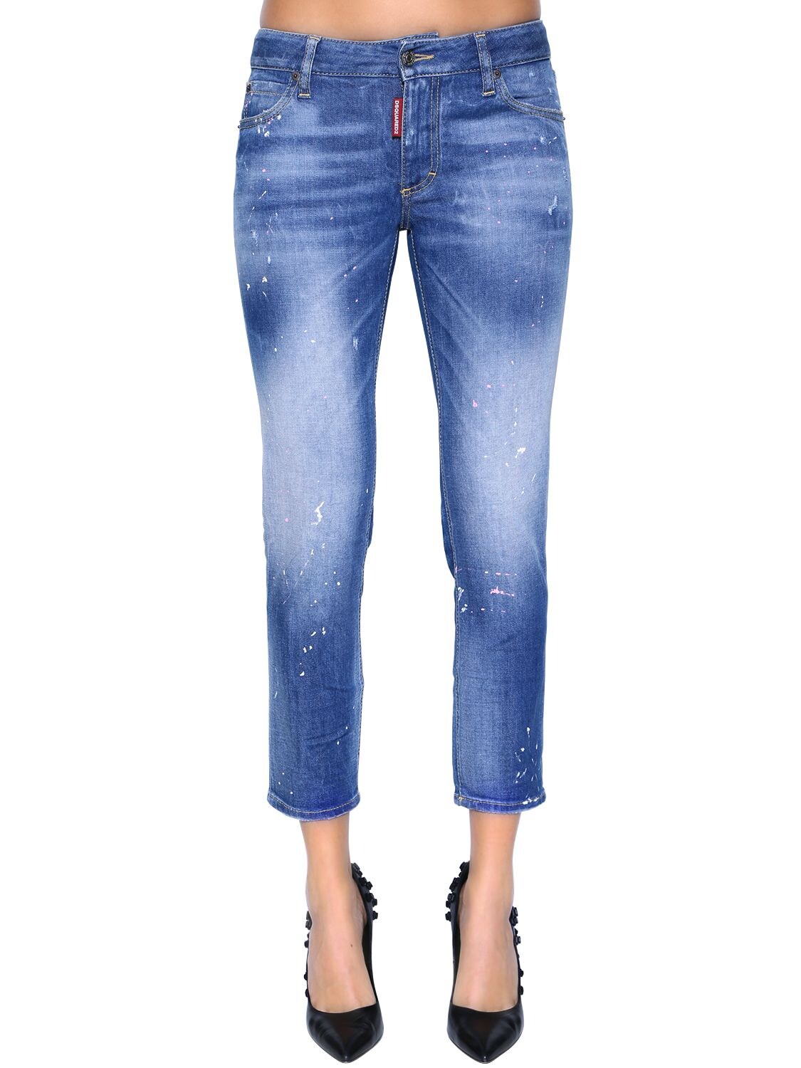 Dsquared2 Twiggy Mid Rise Cropped Denim Jeans In Blue