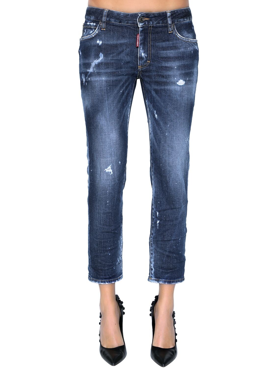 Dsquared2 Twiggy Mid Rise Cropped Denim Jeans In Blue