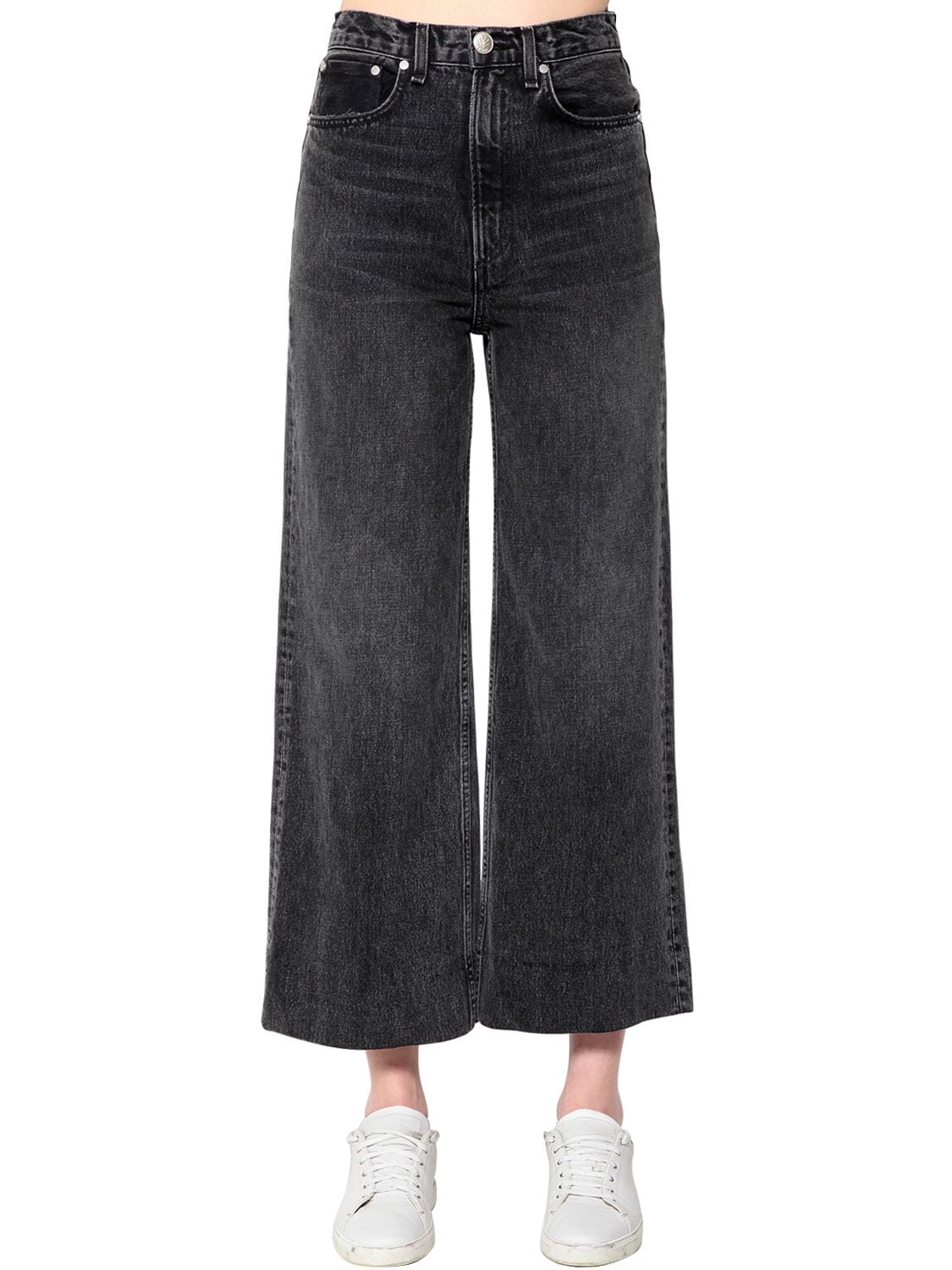 Rag & Bone Haru Cotton Denim Wide Leg Jeans In Washed Black | ModeSens