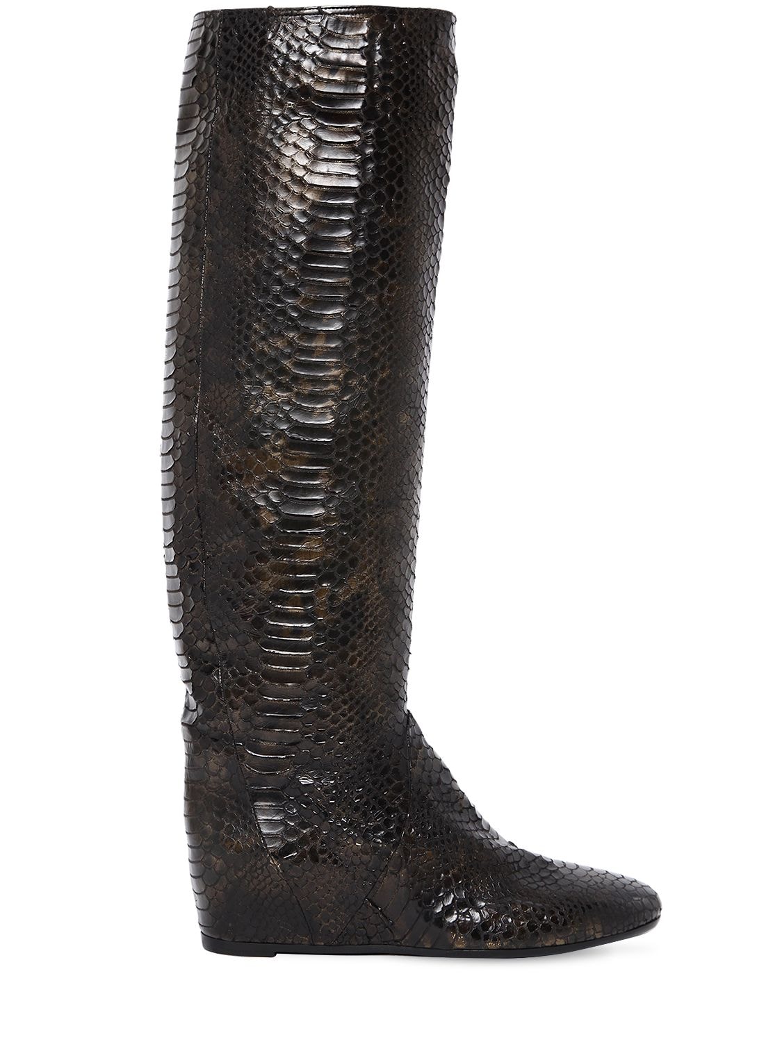 Elena Iachi 50mm Python Embossed Faux Leather Boots In Black,gold