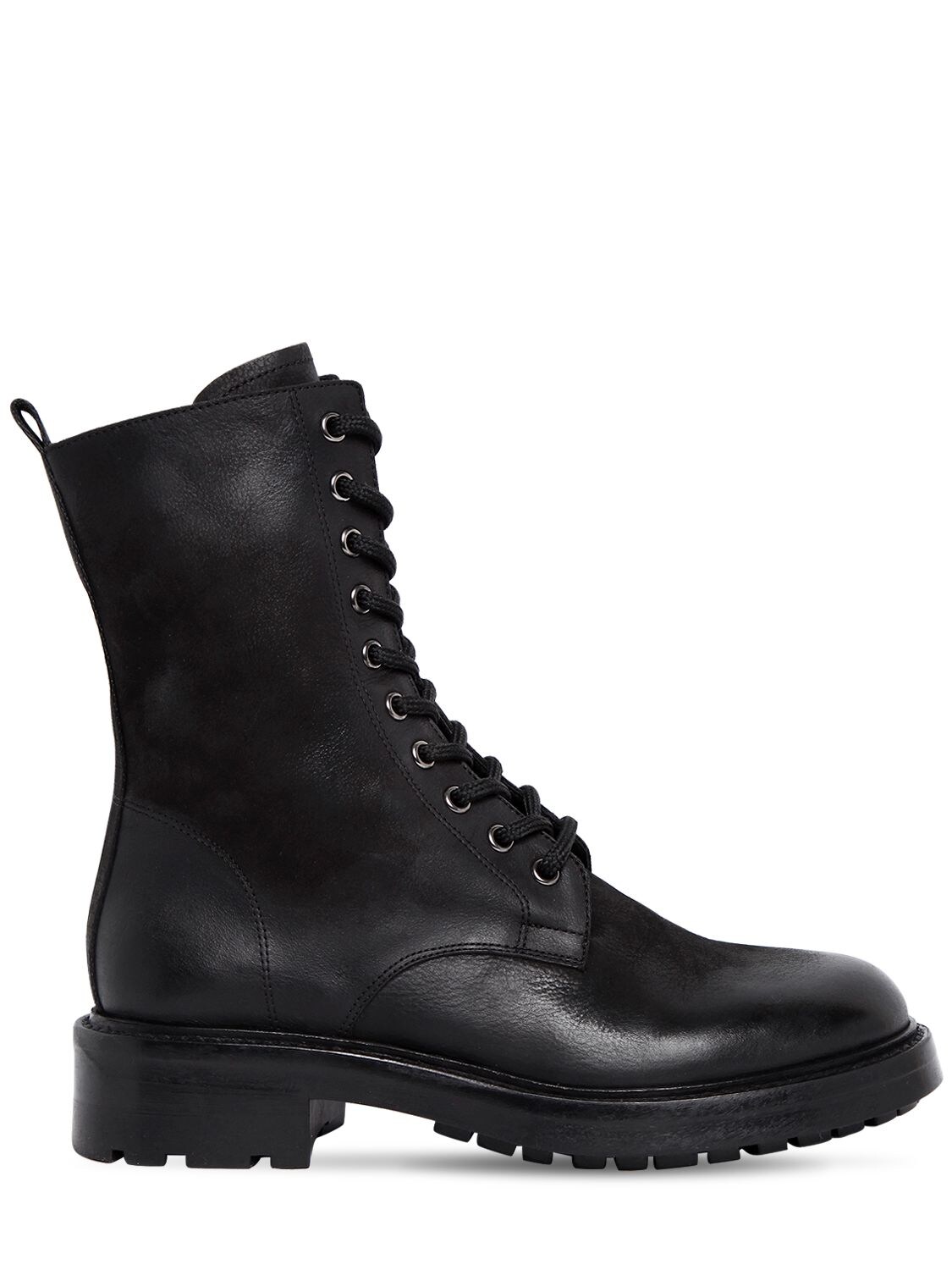 Elena Iachi 30mm Washed Leather Combat Boots In Black