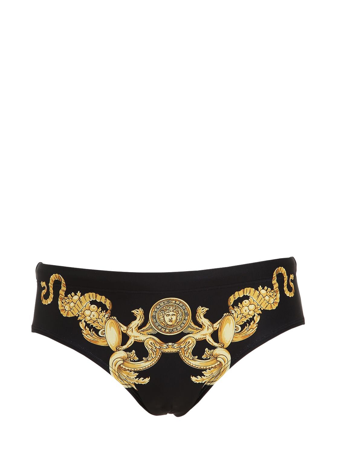 Versace New Baroque Lycra Swim Briefs In Black/gold | ModeSens