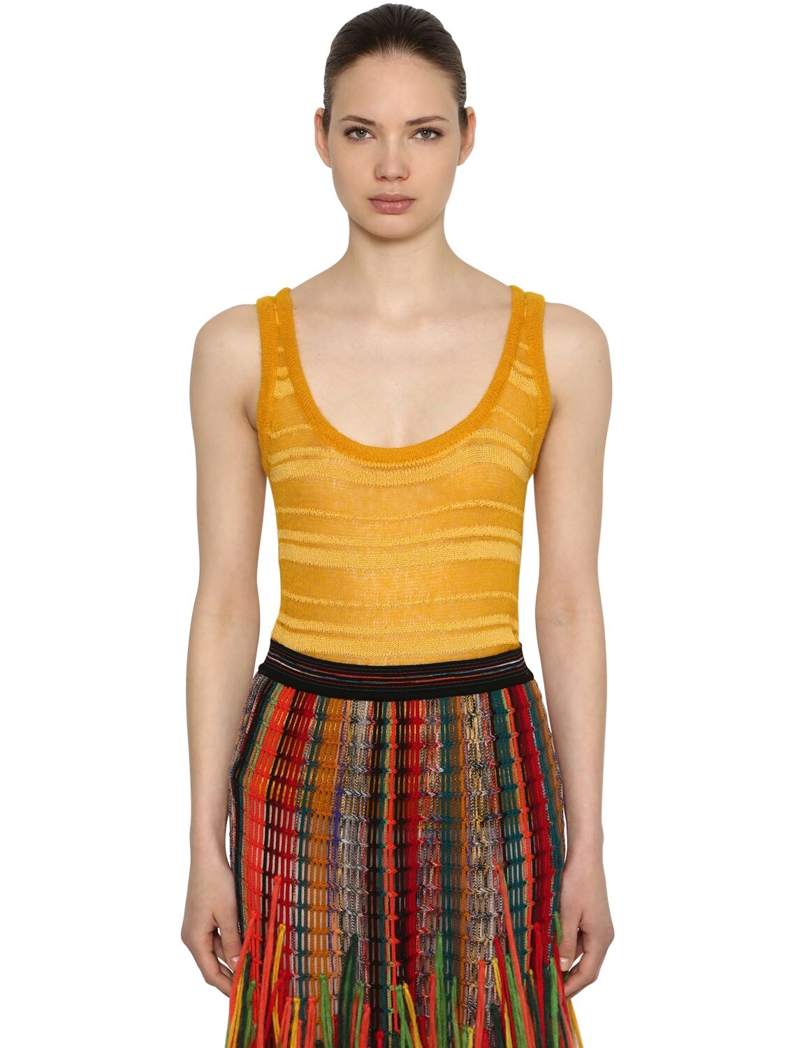 Missoni Macramé Wool Blend Knit Tank Top In Yellow
