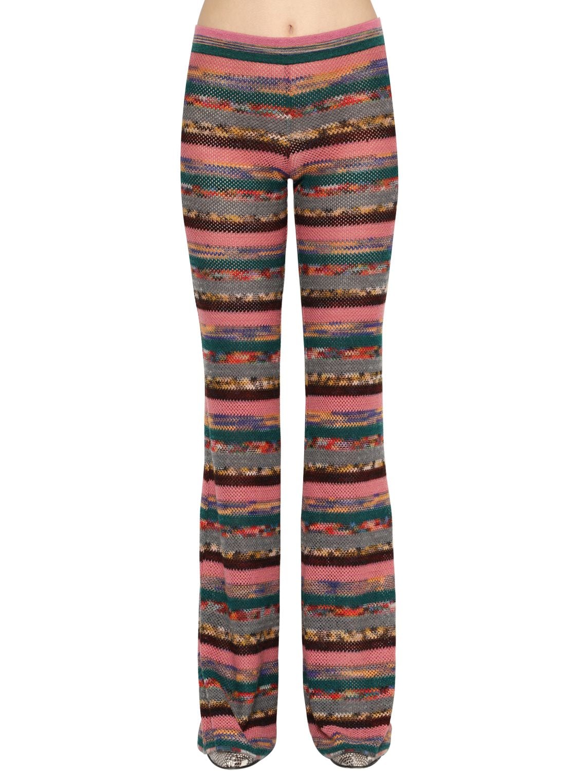Missoni Flared Wool Blend Knit Pants In Multicolor