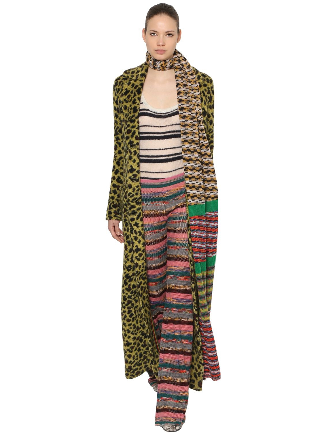 Missoni Leopard Intarsia Mohair Knit Coat In Multicolor