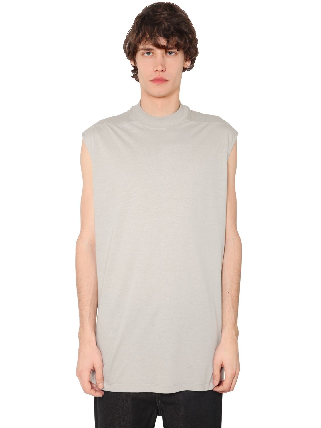Rick Owens Cotton Jersey Sleeveless T-shirt In Pearl