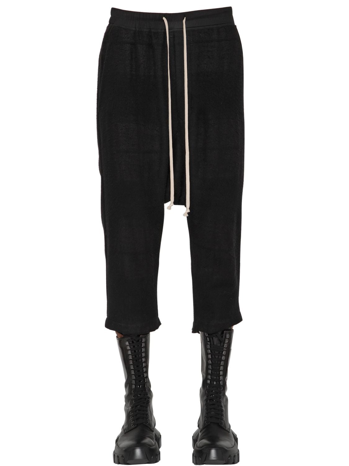 Rick Owens Cropped Check Camel & Linen Pants In Black
