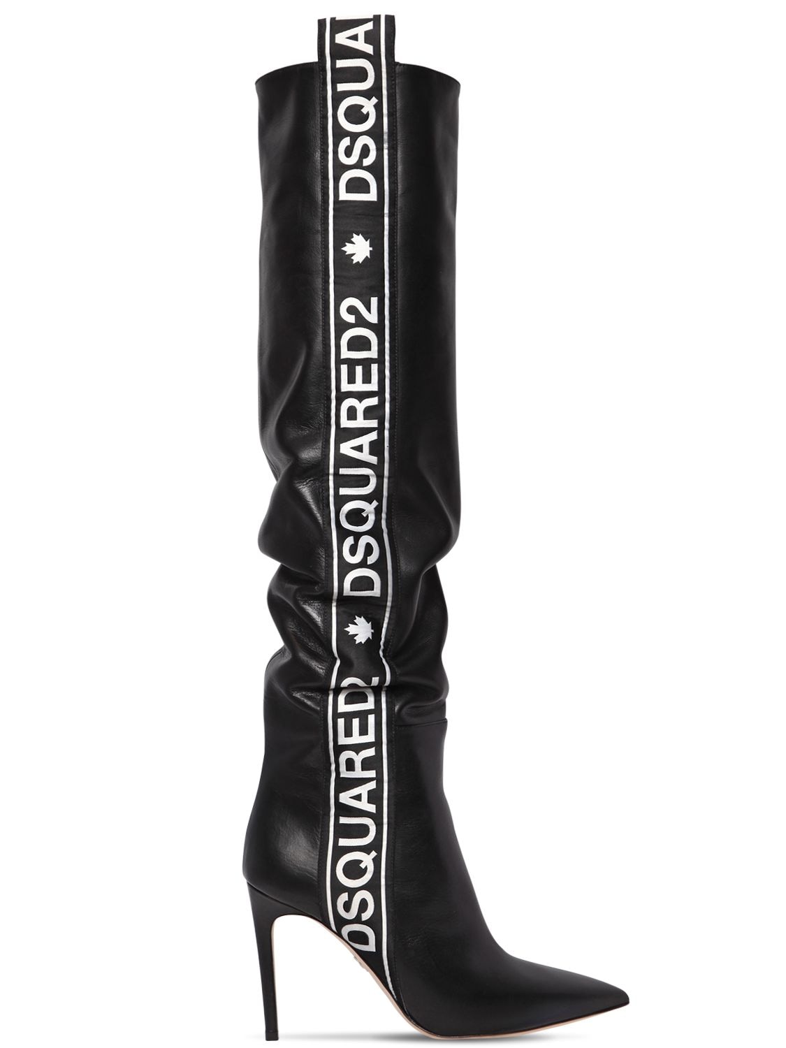DSQUARED2 90MM LOGO LEATHER OVER THE KNEE BOOTS,68I0EO009-MJEYNA2