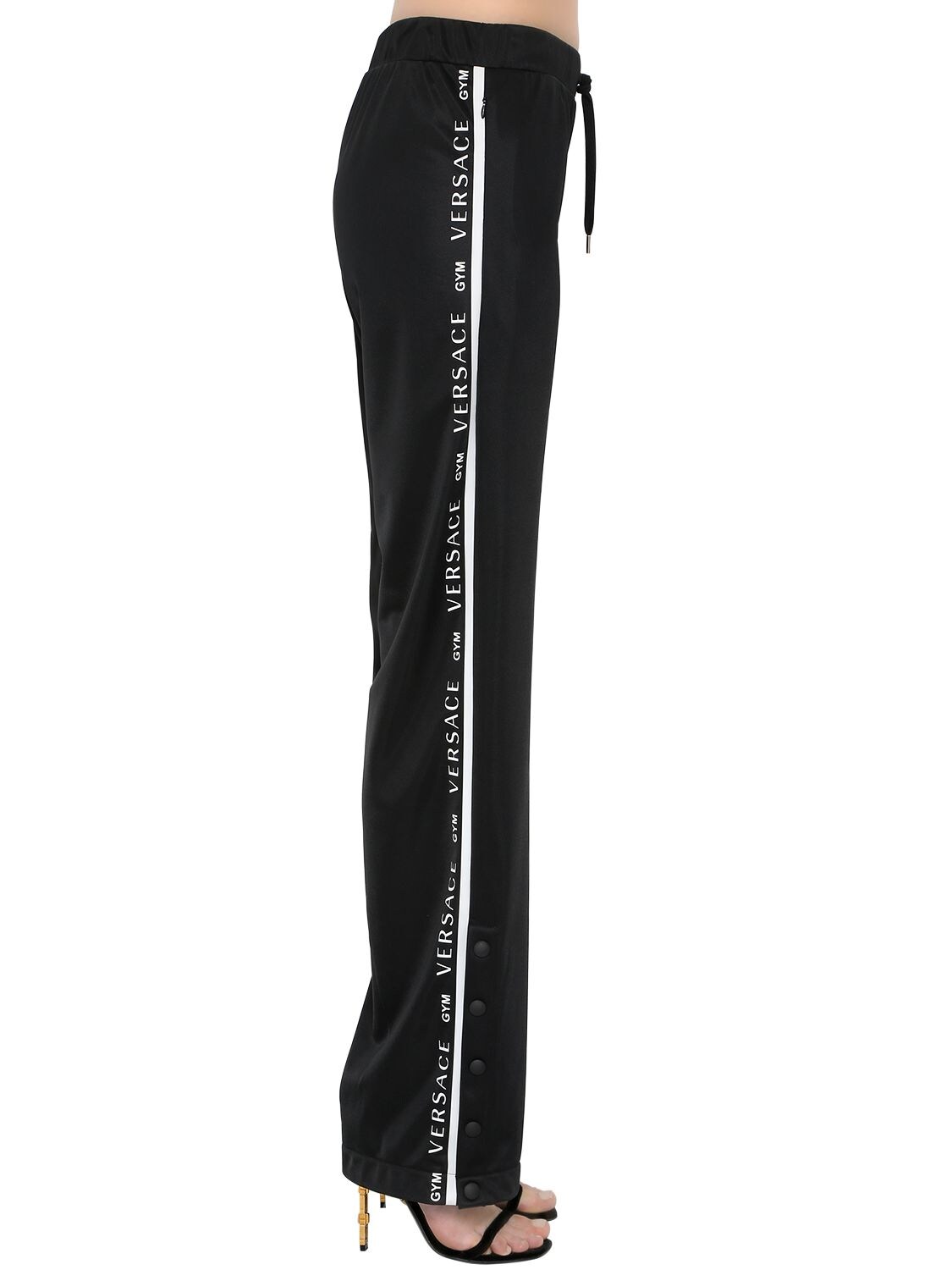 Versace Logo Side Bands Jersey  Track Pants In Black