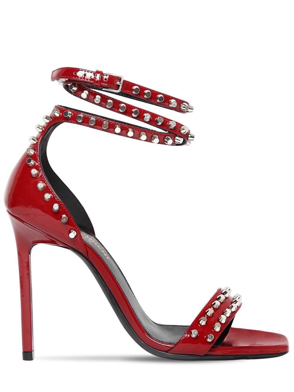 Saint Laurent 105mm Amber Studs Patent Leather Sandals In Red