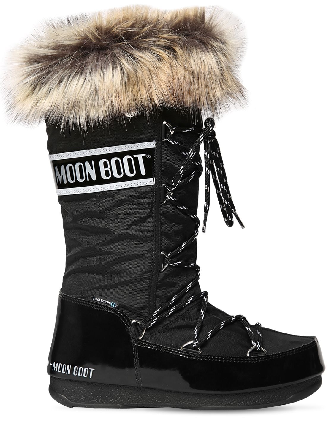 Moon Boot Monaco Nylon & Faux Leather Boots In Black