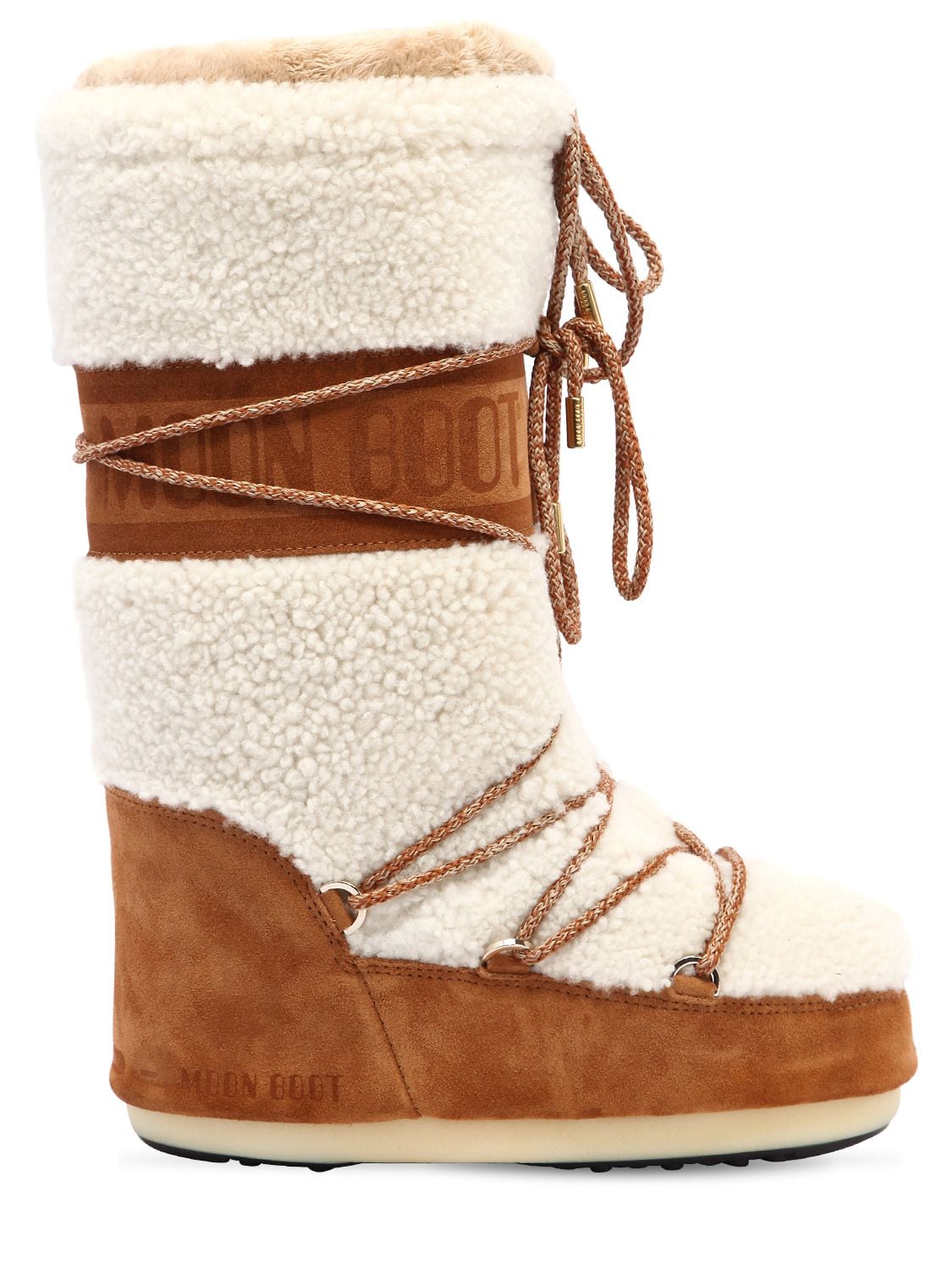 Moon Boot Shearling & Suede Boot In Sand,off White