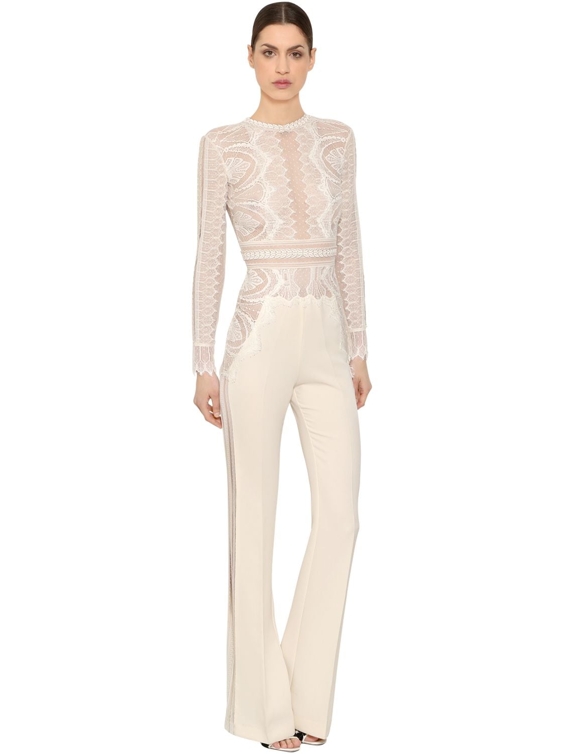 Zuhair Murad Crepe Cady & Lace Jumpsuit In White