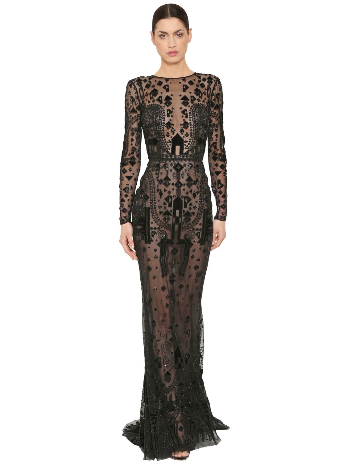 Zuhair Murad Beaded Tulle Dress In Black | ModeSens