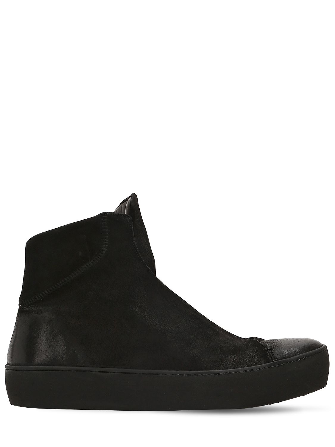 The Last Conspiracy Waxed Suede Slip-on High Top Sneakers In Black