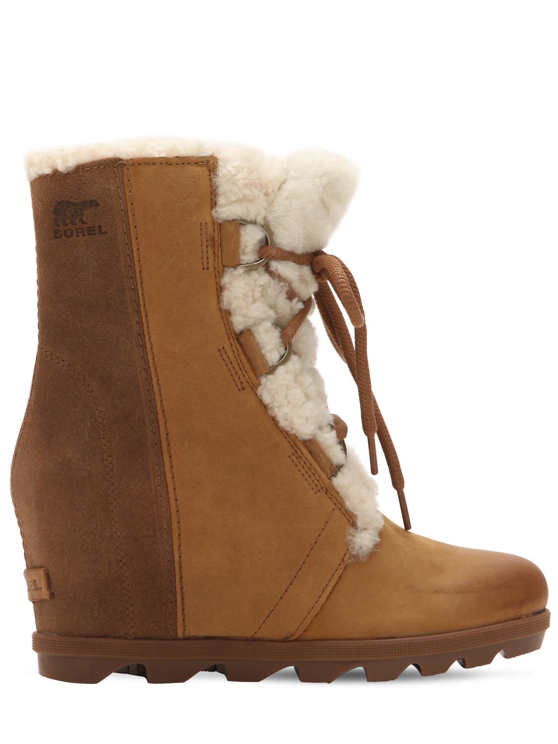 Sorel Joan Of Arctic Shearling Wedge Boots In Light Brown