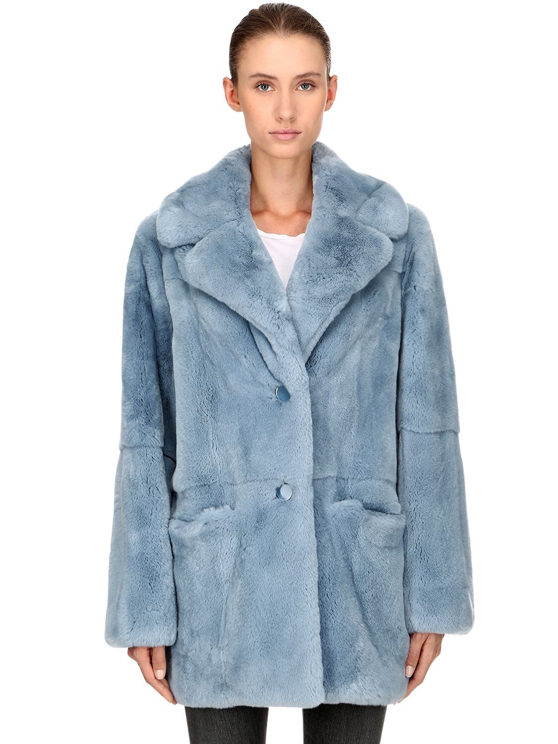 Yves Salomon Fur Rex Rabbit Jacket in Blue Womens Clothing Jackets Fur jackets 