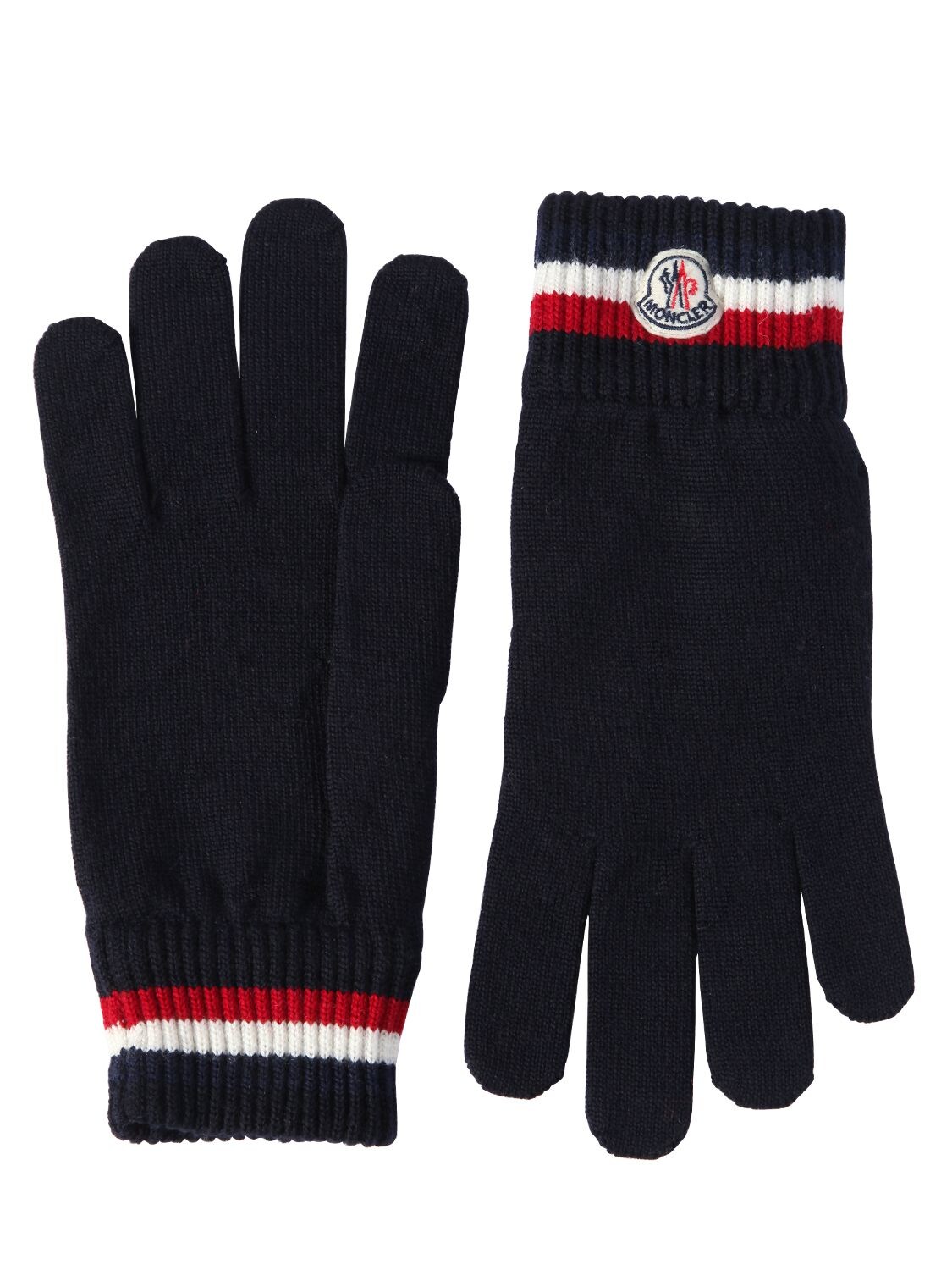 Moncler Striped Wool Knit Gloves In Navy