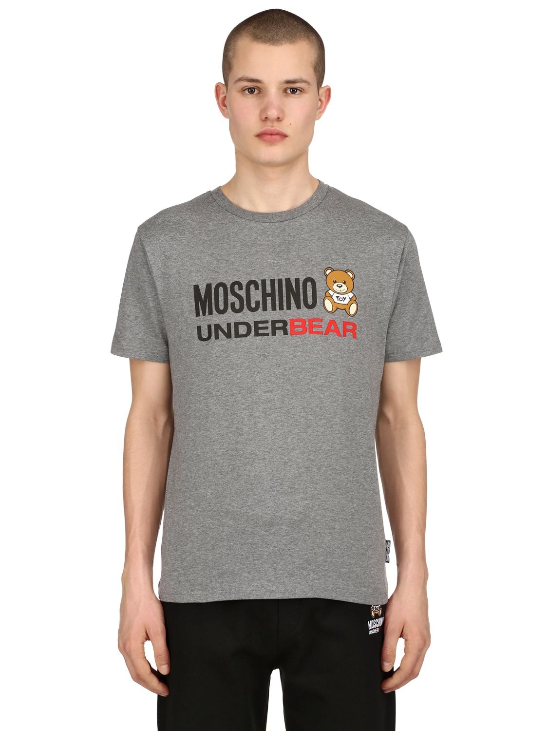 Moschino Underwear Printed Jersey Stretch Slim Fit T-shirt In Grey