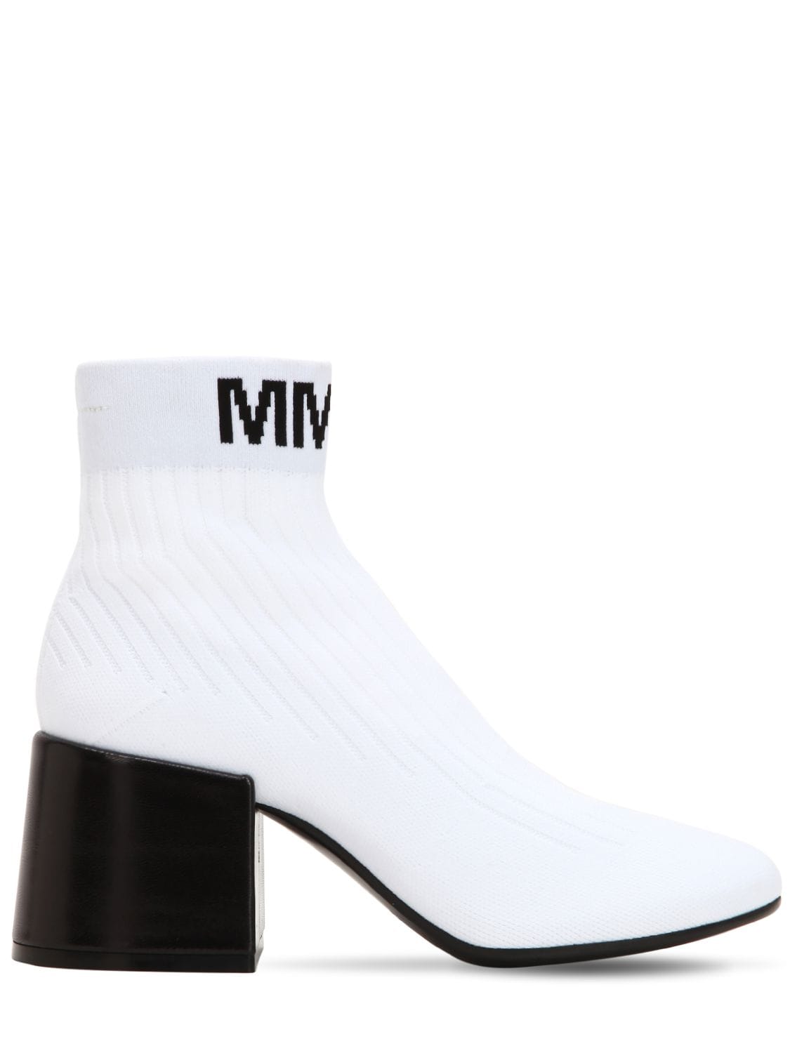 Mm6 Maison Margiela 65mm Knit Socks Ankle Boots In White/black