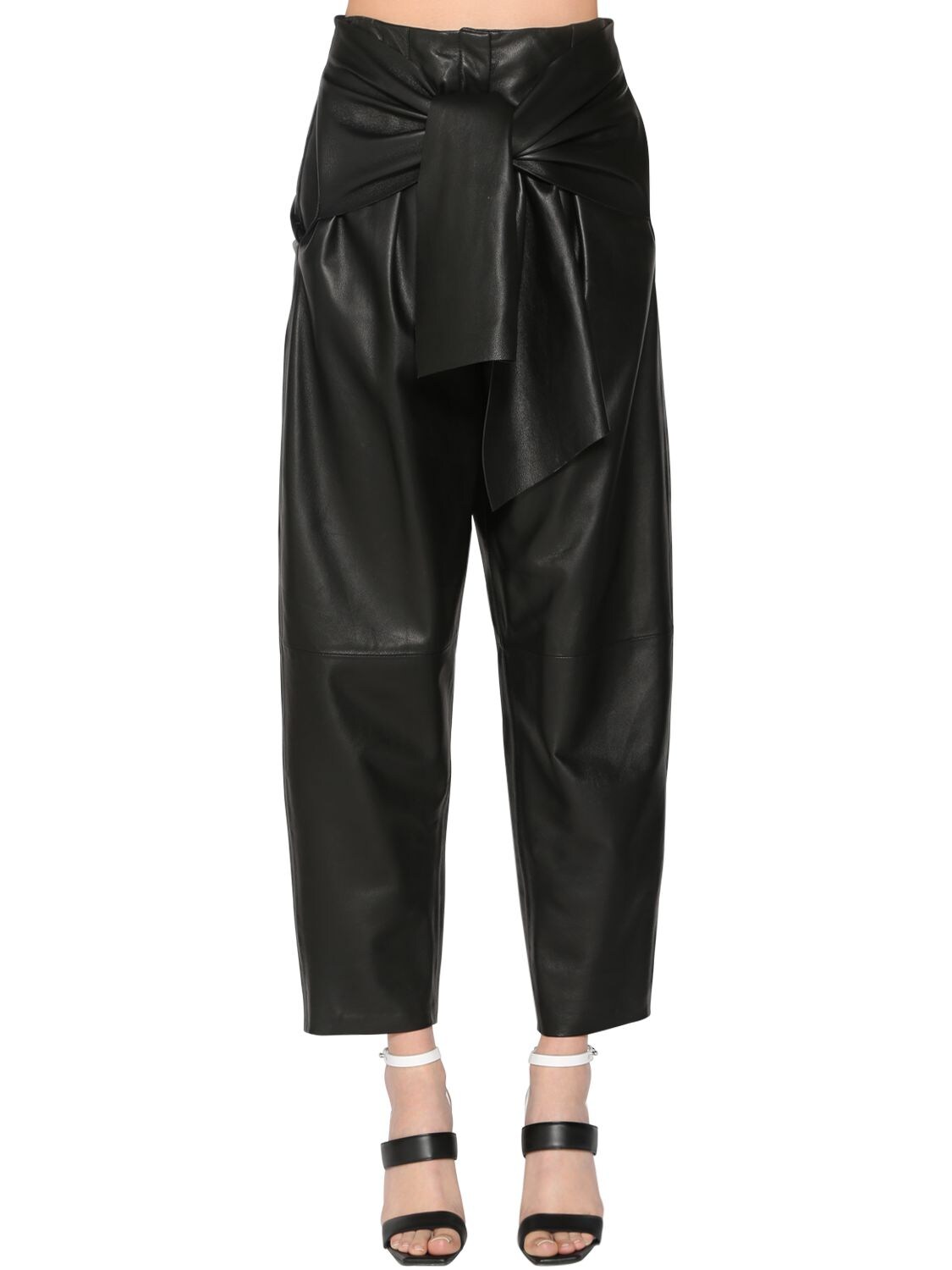 Krizia High Waist Leather Pants In Black