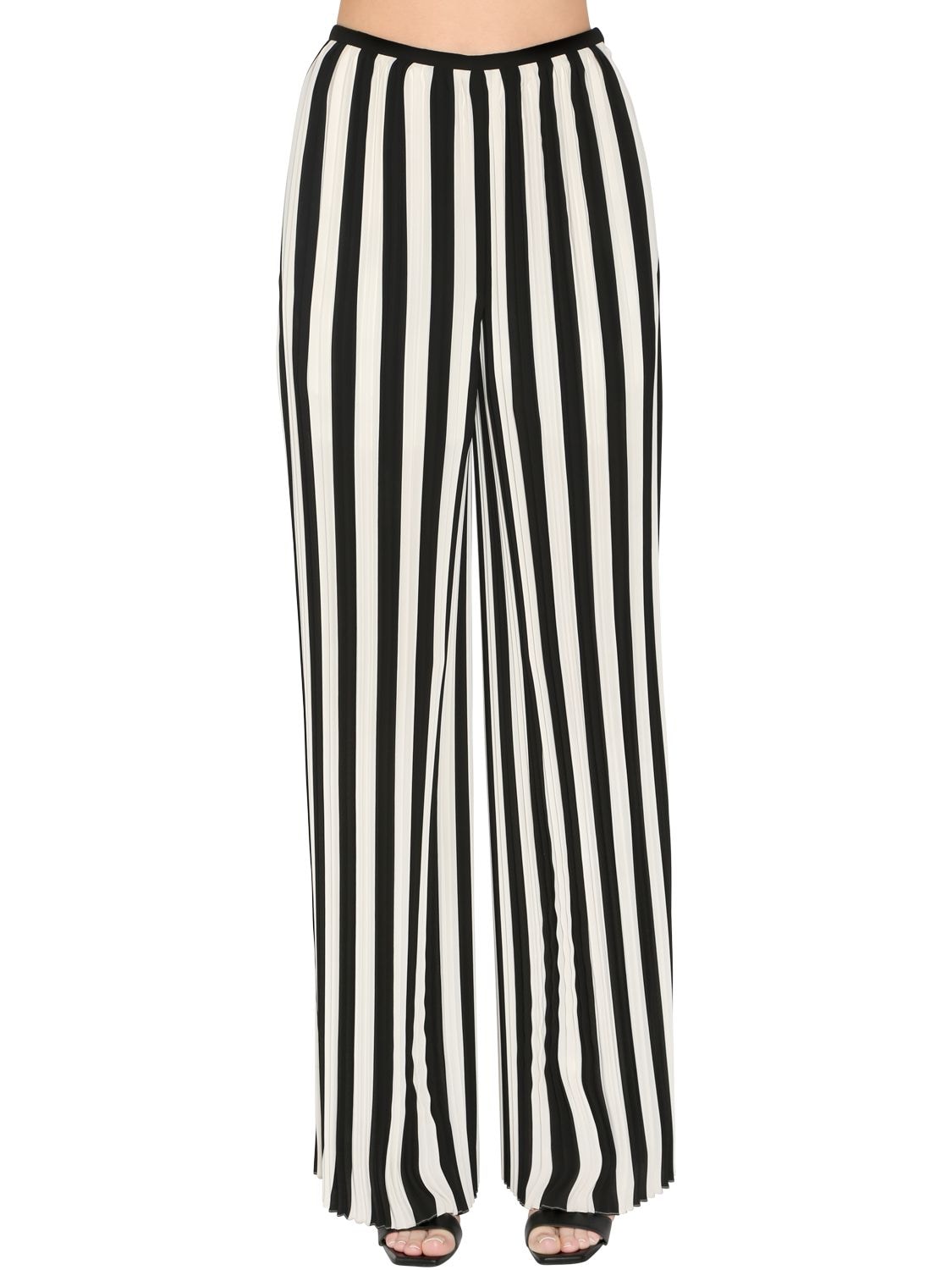 Pleated Stripe Chiffon Pants