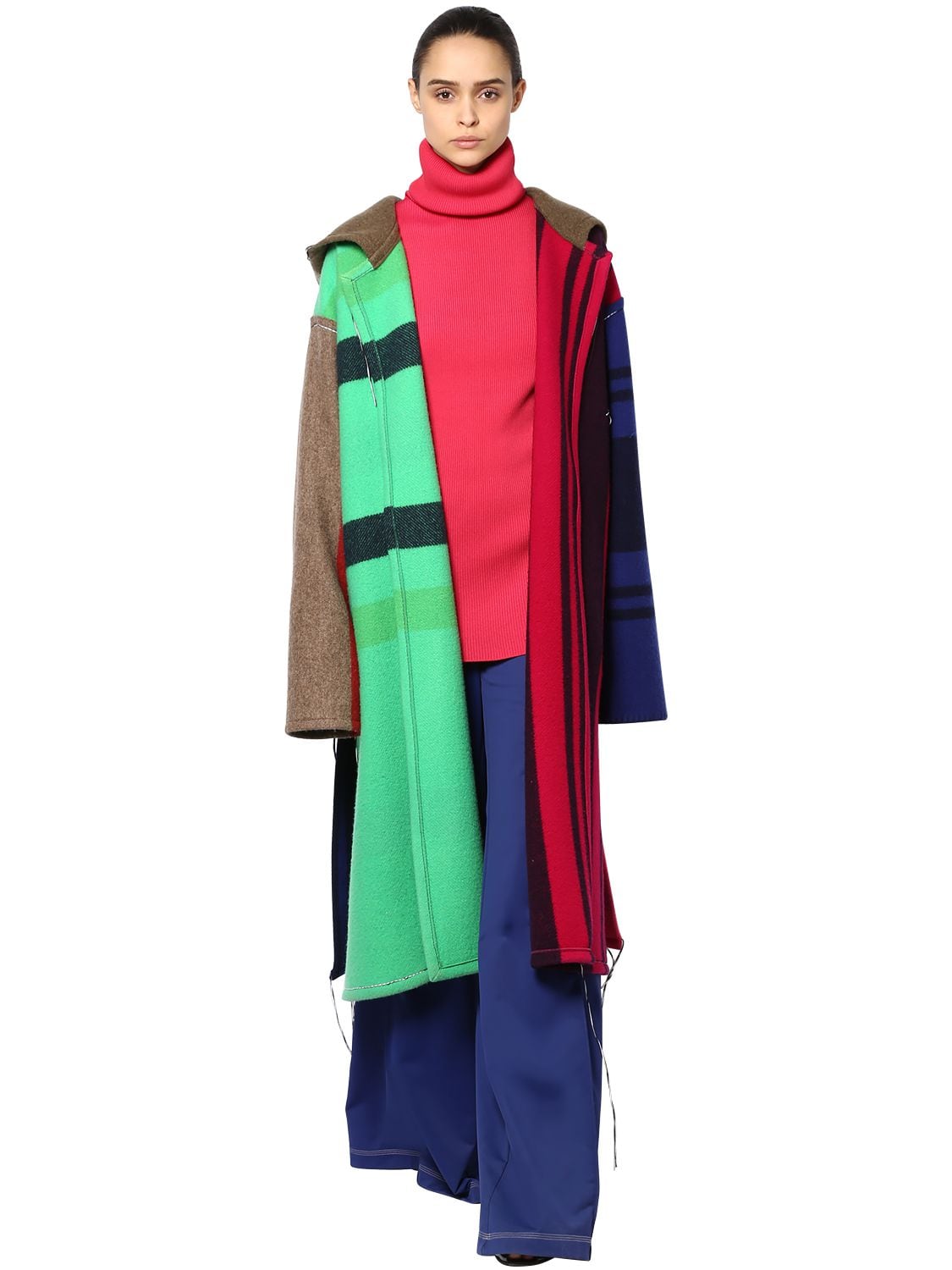 Marni Hooded Patchwork Wool Felt Coat In Multicolor