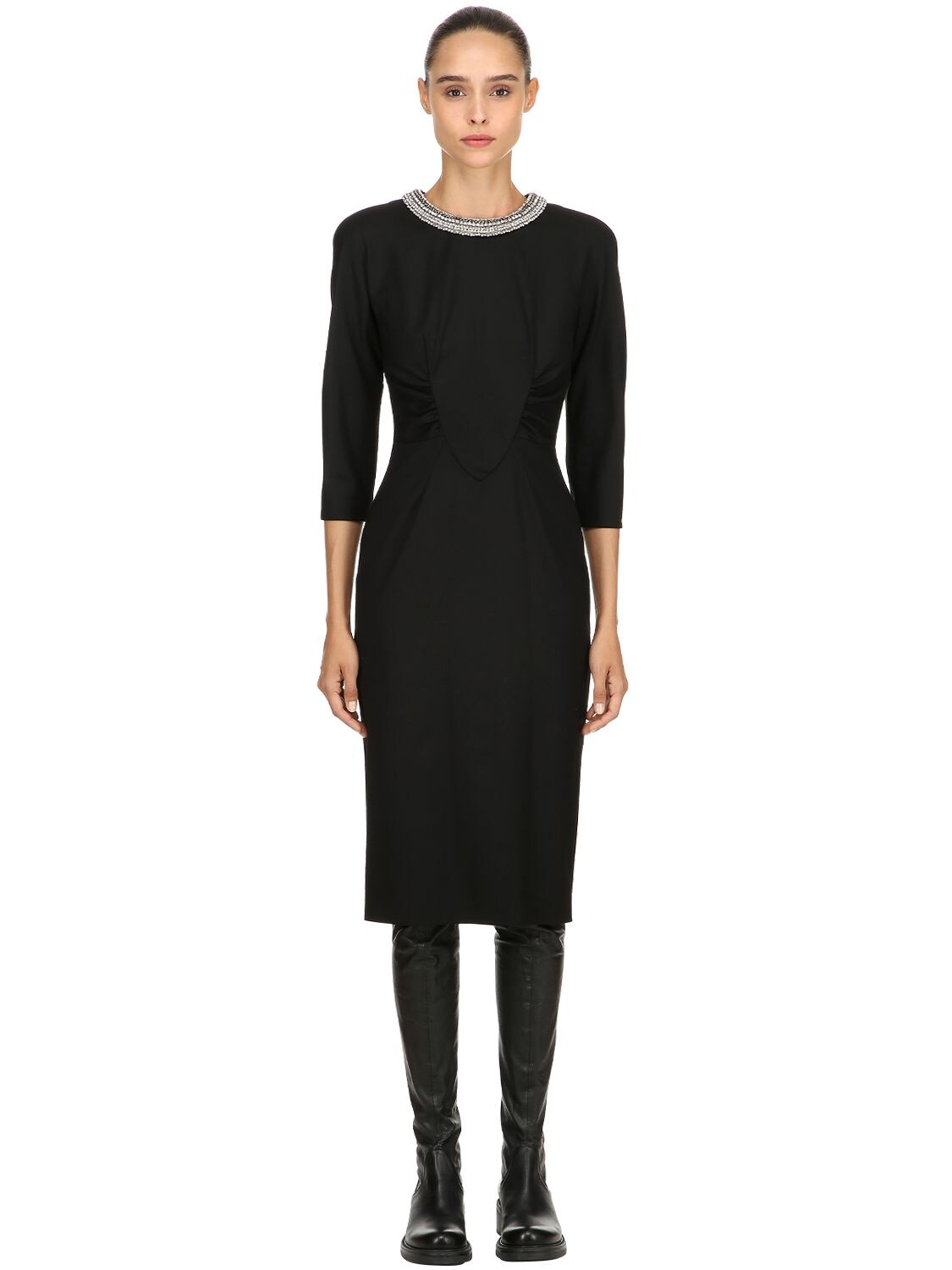 Antonio Marras Embellished Collar Stretch Wool Dress In Black