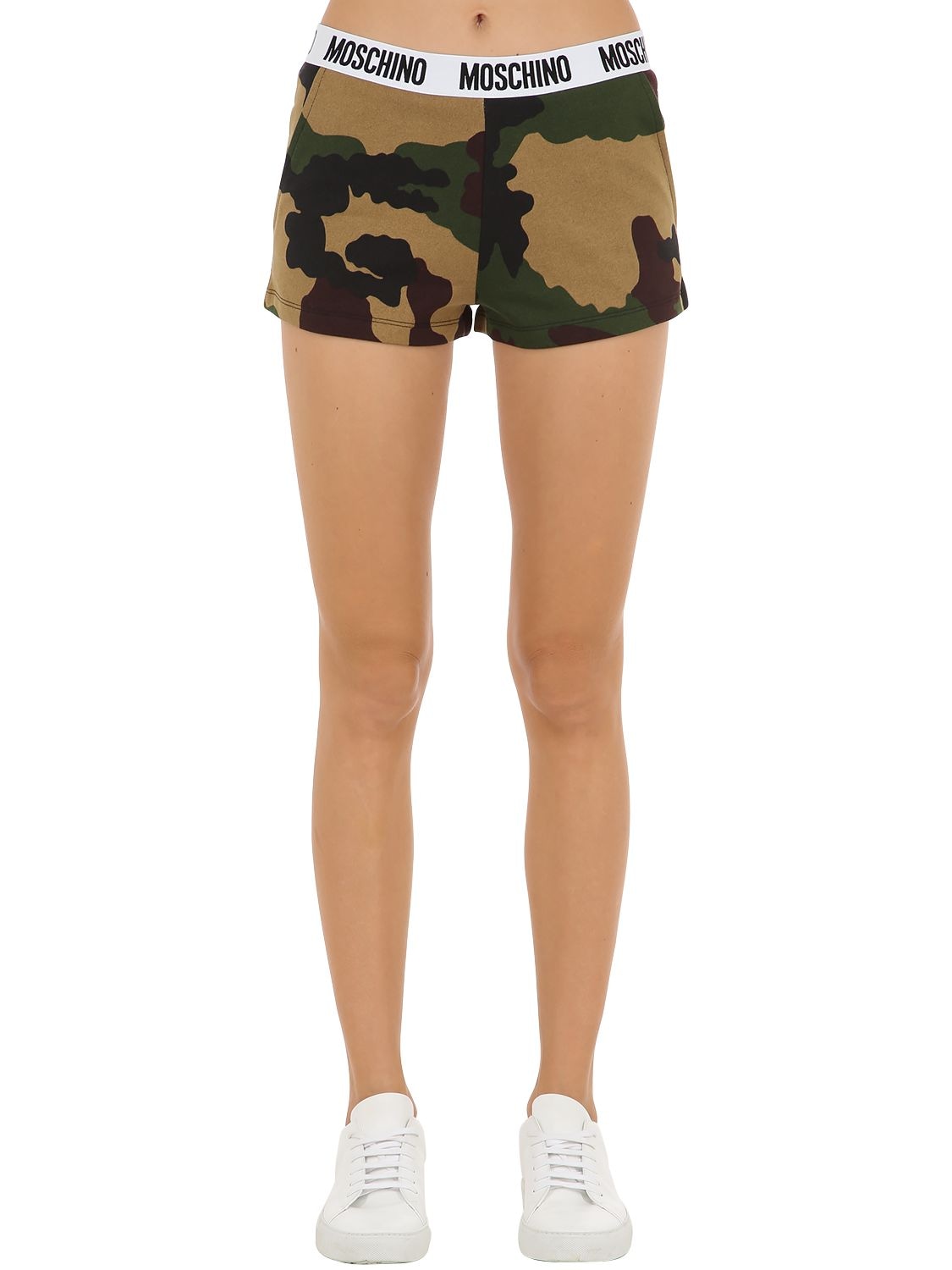 Moschino Underwear Camouflage Cotton Sweat Shorts In Miitary