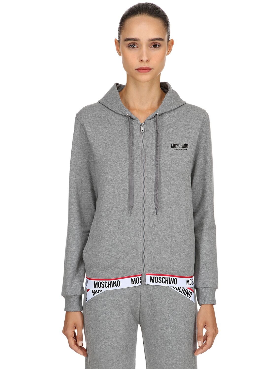 Moschino Underwear Logo Band Zip-up Sweatshirt Hoodie In Grey