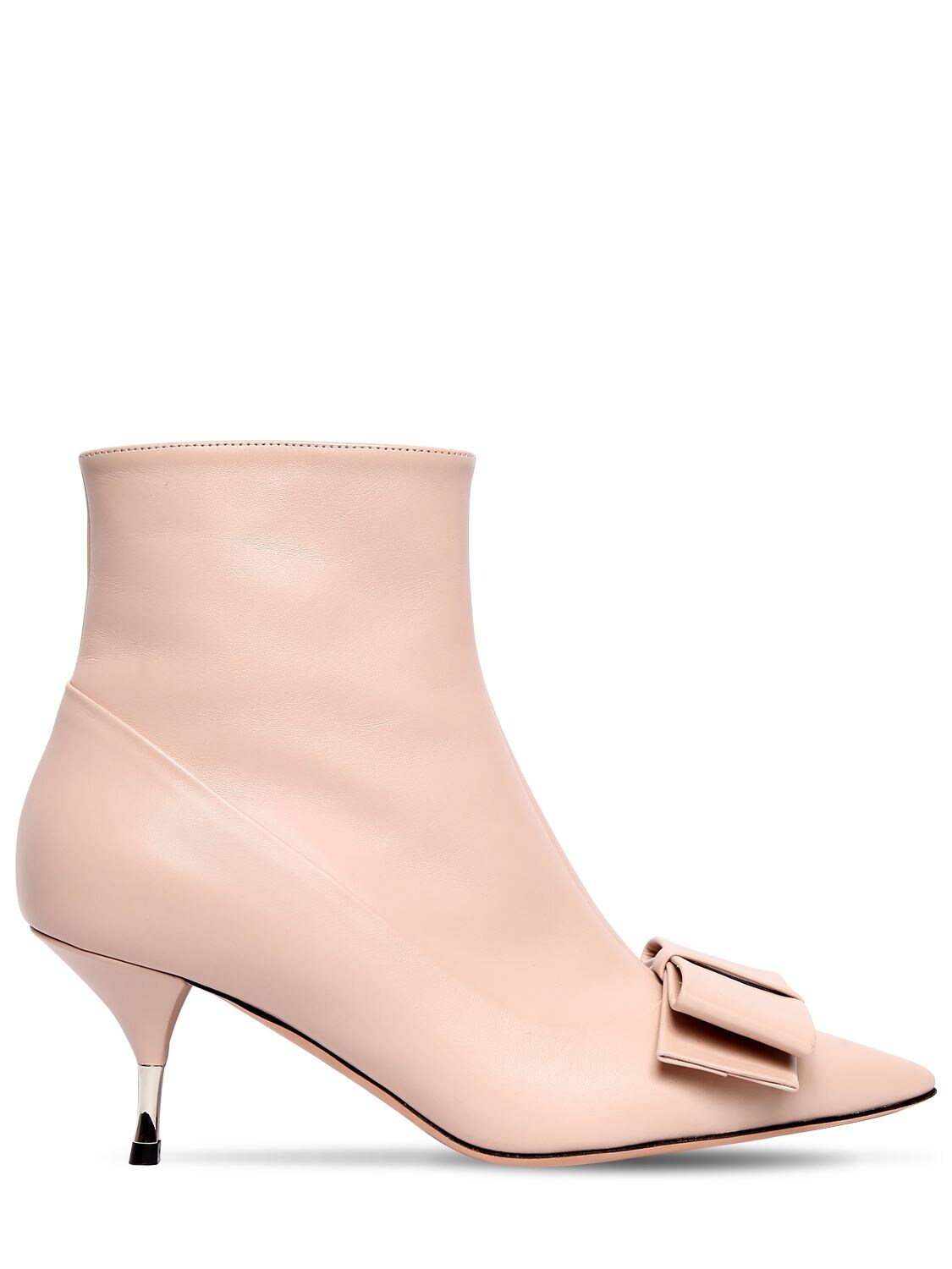 Rochas 60mm Bow Leather Ankle Boots In Nude