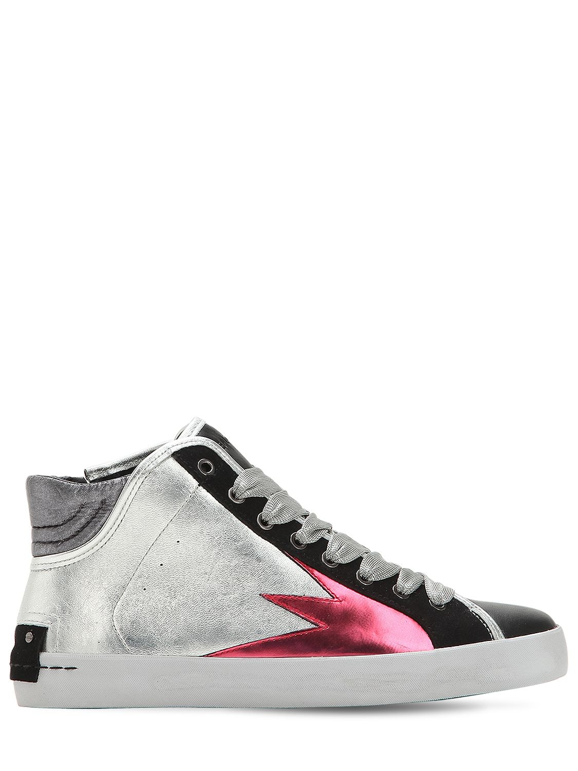 Crime 20mm Faith Leather High Top Trainers In Silver,black
