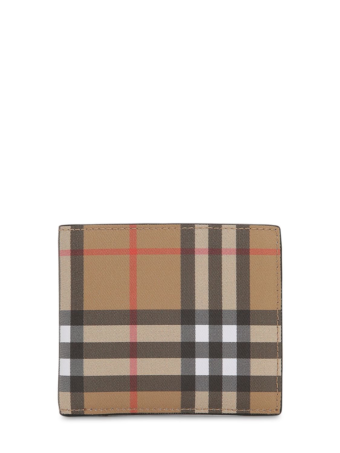 Burberry Check Cotton & Leather Classic Wallet In Camel