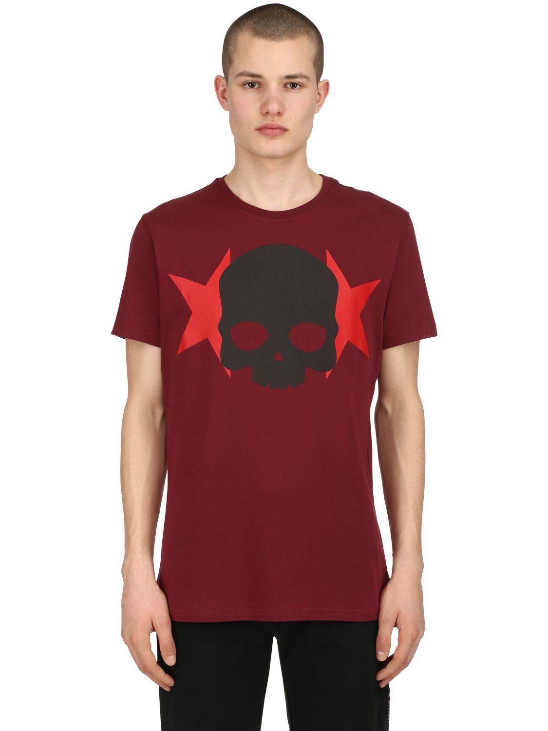 Hydrogen Skull & Stars Cotton Jersey T-shirt In Bordeaux