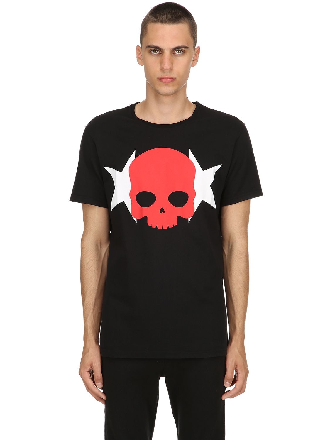 Hydrogen Skull & Stars Cotton Jersey T-shirt In Black