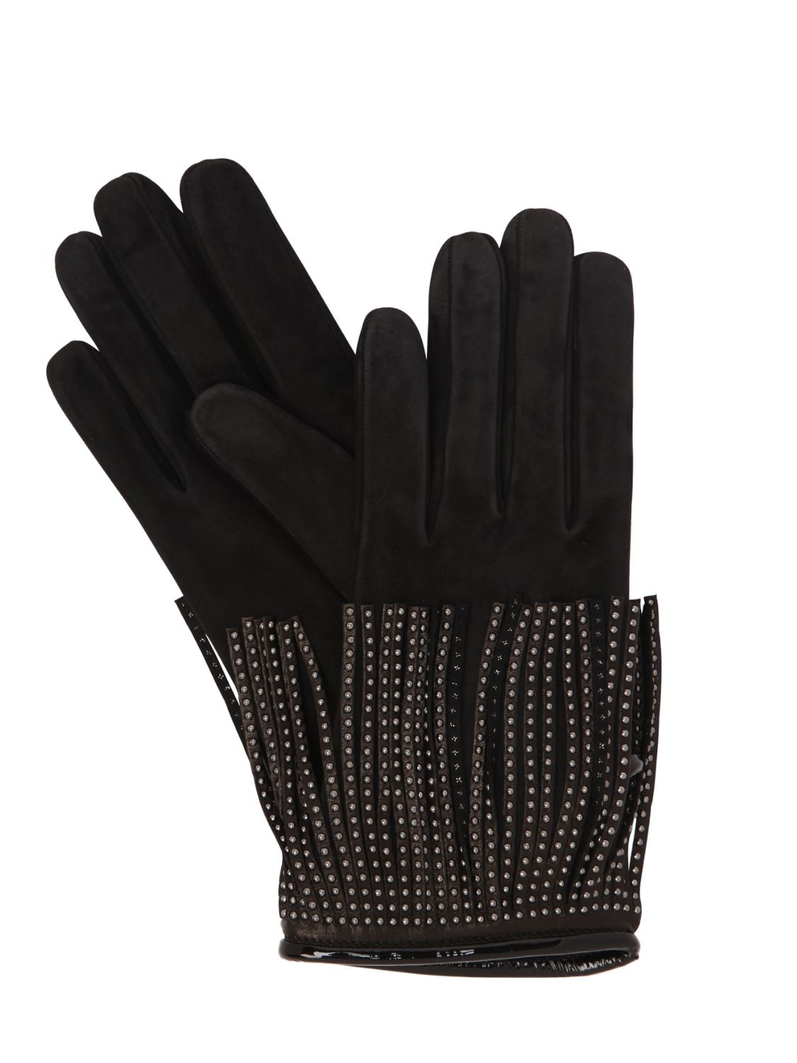 Mario Portolano Suede & Cashmere Gloves W/ Studs In Black