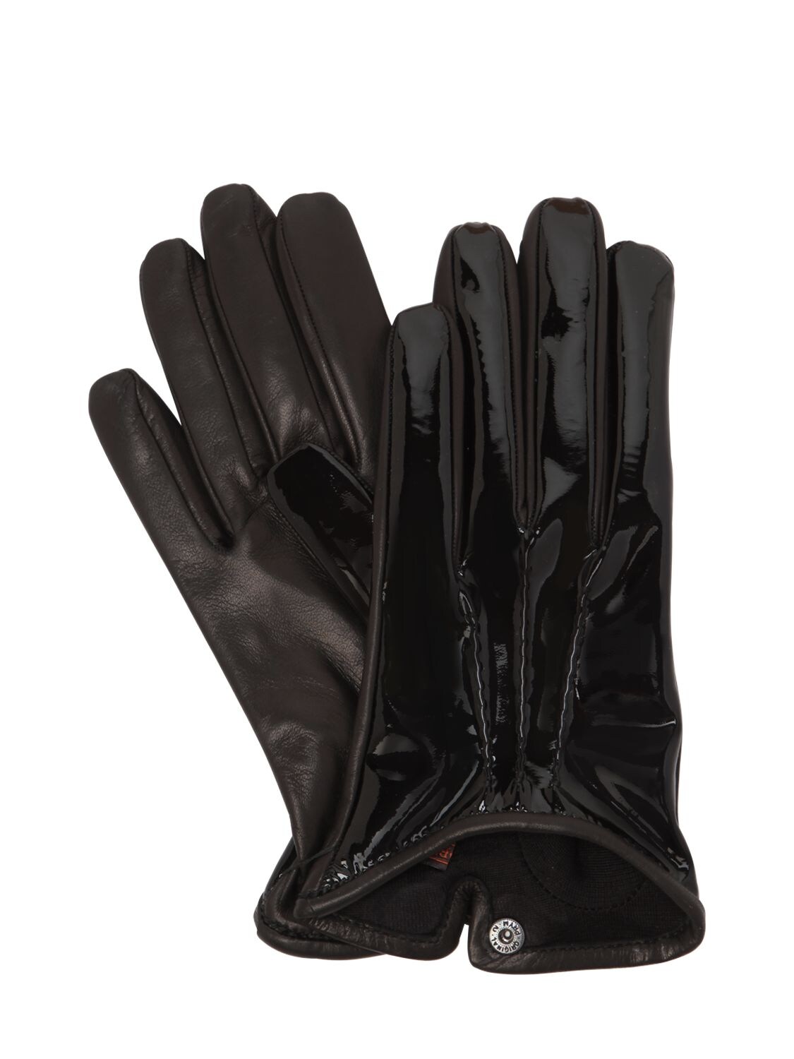 Mario Portolano Patent & Nappa Leather Gloves In Black