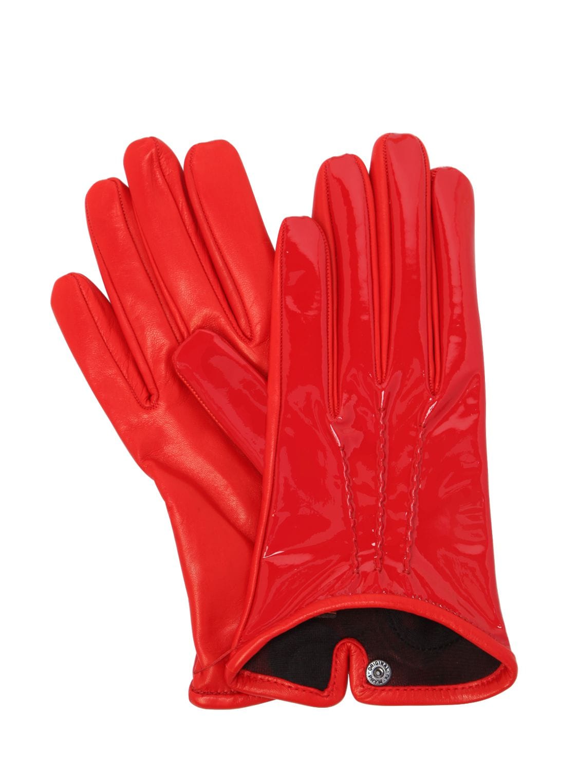 Mario Portolano Patent & Nappa Leather Gloves In Red