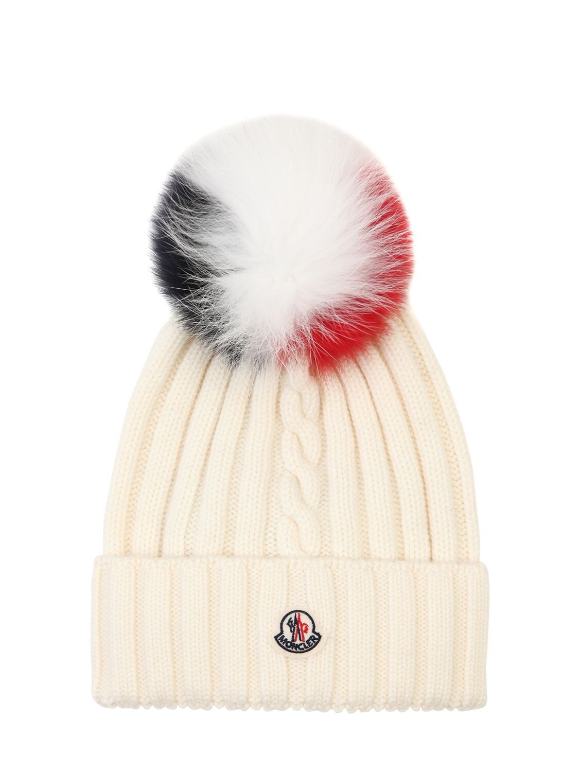 Moncler Pompom Tricolor Beanie In White