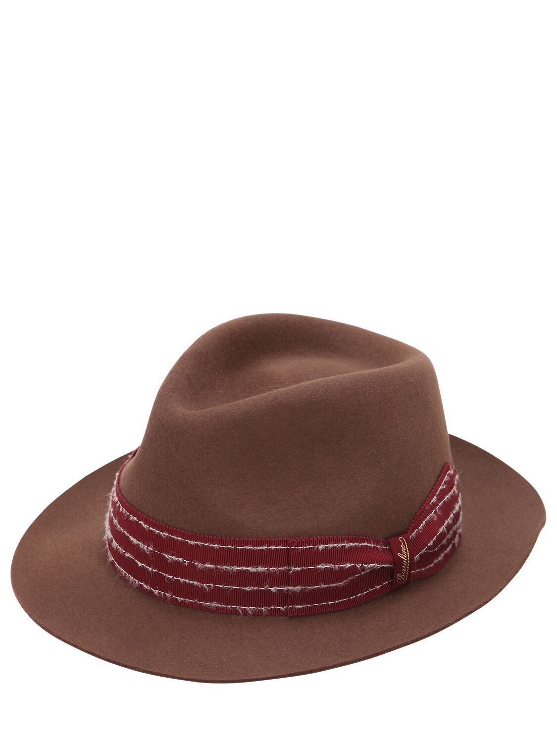 Borsalino Fur Felt Hat W/ Embroidered Hat Band In Brown