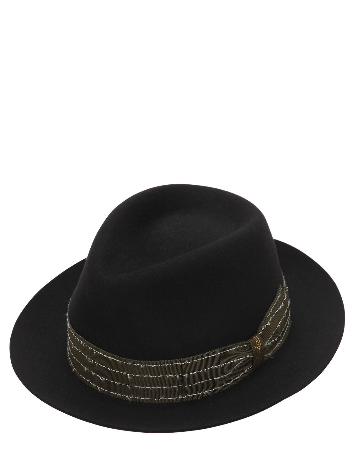 Borsalino Fur Felt Hat W/ Embroidered Hat Band In Black